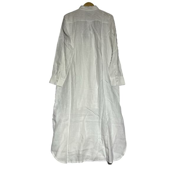 J Crew Tunic Shirt Dress in Linen Medium White Midi Button Up Coastal Breezy - Picture 2 of 9